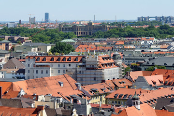 Aerial view from the New Town Hall in Munuch - the capital and largest city of the German state of Bavaria.