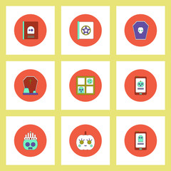 Collection of icons in flat style halloween party decorations
