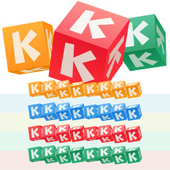 Vector set of children cube alphabet. Optional colorful graphic styles. Letter K