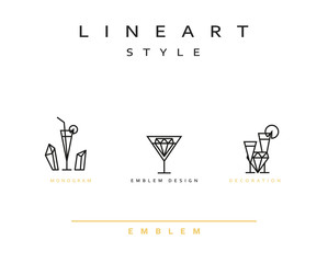 Cocktail wineglass vector icon style line art. Monogram emblem element design style lineart.