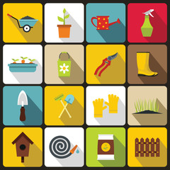 Gardening icons set in flat style. Garden tools set collection vector illustration