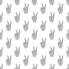 Gesture victoria seamless pattern on white background. Gesticulate design vector illustration