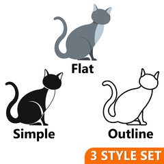 Cat icons set in flat, simple and outline style isolated on white background. Pets symbol vector illustration