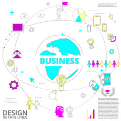 Fototapeta na wymiar Business Technology Elements Set. Template with marketing and business. Infographic Elements. Design Layout for Business Cards, Presentations, Flyers and Posters. Flat Style. Thin Line Icons.