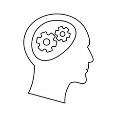 Gear in head icon in outline style on a white background vector illustration