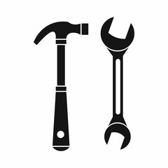 Hammer and wrench icon in simple style on a white background vector illustration