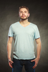 Man guy in blank shirt with empty copy space.