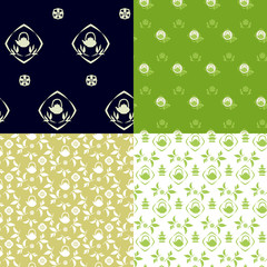 Set of green tea seamless patterns.