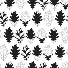 Seamless background with monochromatic oak autumn leaves. Vector illustration.