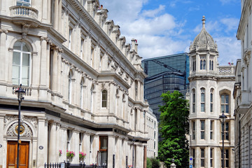 Fototapeta premium Carey street in central London, with Nights Templar bar to the left, former Union Bank of London Limited. The building is from the Second Empire architecture.