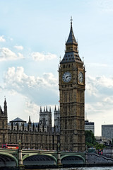 Fototapeta na wymiar Big Ben and houses of Parliament and Westminster bridge at dusk.