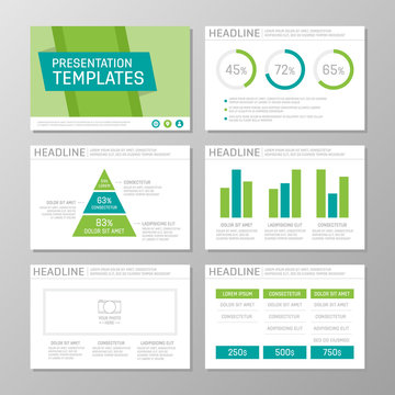 Set of green and turquoise template for multipurpose presentation slides. Leaflet, annual report, book cover design.