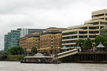 South bank of the river Thames near London bridge in London, England..