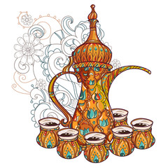 Arabic coffee maker dalla with cups. - 120300152