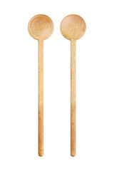 front and back wooden circle spoon isolated on white