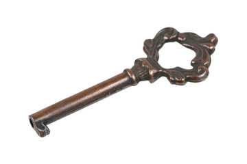 antique copper key isolated on white