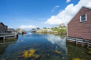  Scenic landscape view of the calm waters of the harbour in the fishing village of Peggy's Cove, in Halifax, Nova Scotia, Canada © lazyllama