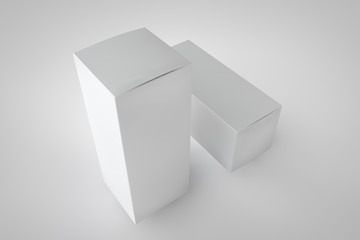 Naklejka premium Mock up package box. White tall long product cardboard. Realistic box for your design. Three-dimensional rendering.