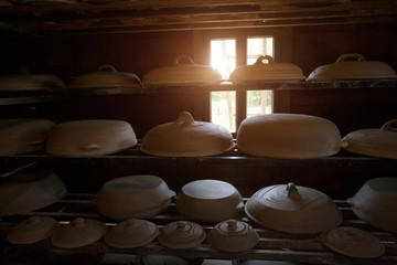 Pottery in a storage, drying 