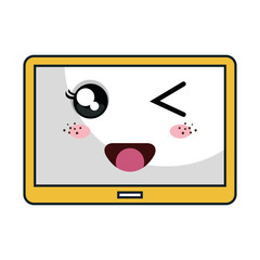 tablet technology device. kawaii cartoon smiling. vector illustration
