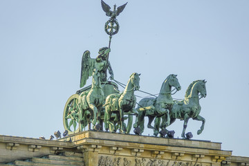Quadriga statue on famous Brandenburg gate in Berlin - Brandenburger Tor