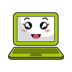 kawaii cartoon laptop with happy face. vector illustration
