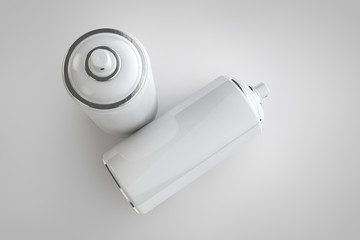 Spray can on light background. 3D render cans.