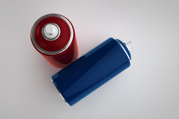 Spray can on light background. 3D render cans.