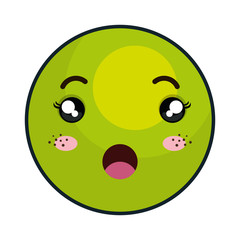 kawaii cartoon green emoticon with surprised expression face. vector illustration