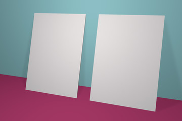 Mock up postcard and cover vertical format. The front and back side. White paper card on color...