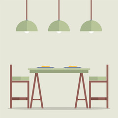 Flat Design Interior Dining Room Vector Illustration