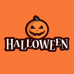 Halloween logo text with pumpkin. Editable vector design.