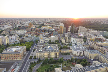 Fototapeta na wymiar Sunset over the city of Berlin Germany - aerial view