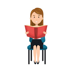 avatar woman cartoon reading a book and sitting chair. vector illustration