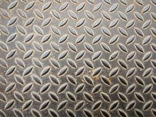 closeup shot of  dirty metallic surface with diamond plate pattern, top view