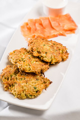 vegetable pancake with salmon