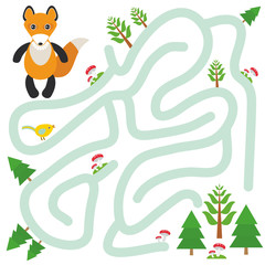  Fox and the Forest on white background  labyrinth game for Preschool Children. Vector