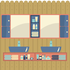 His And Her Sink With Mirrors Vector Illustration