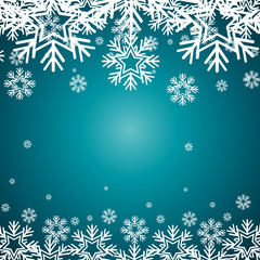 blue background with white snowflakes and blurred lights wallpaper. vector illustration