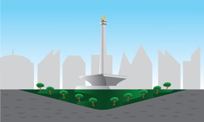Obraz premium The National Monument (Indonesian: Monumen Nasional, abbreviated Monas) is a 132 m (433 ft) tower in the centre of Merdeka Square, Central Jakarta, symbolizing the fight for Indonesia