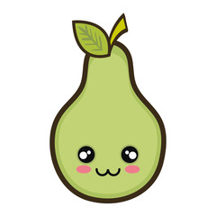 pear fruit food. kawaii cartoon happy expression face. vector illustration