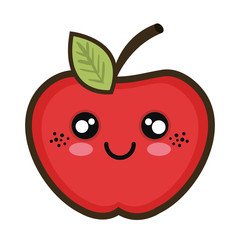 red apple fruit food. kawaii cartoon with happy expression face. vector illustration