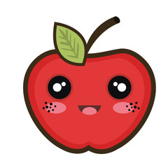 Obraz premium red apple fruit food. kawaii cartoon with happy expression face. vector illustration