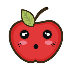 red apple fruit food. kawaii cartoon with surprised expression face. vector illustration