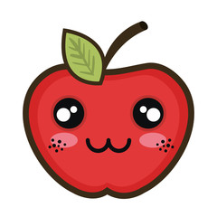 red apple fruit food. kawaii cartoon with happy expression face. vector illustration