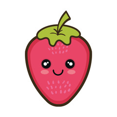 strawberry  fruit food. kawaii cartoon with happy expression face.