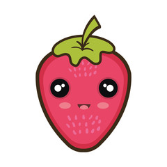 strawberry  fruit food. kawaii cartoon with happy expression face.