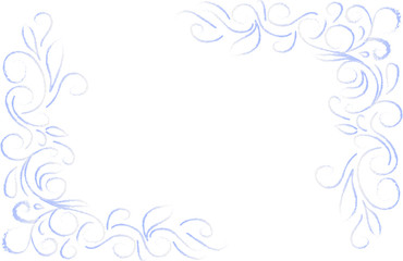 Fototapeta na wymiar blue abstract floral corners on a white background, in the style of frost lace on winter window. Hand drawn vector stock illustration