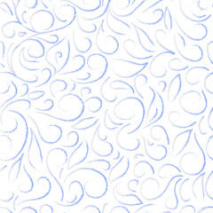 blue abstract floral pattern on a white background, in the style of frost patterns on winter window. Hand drawn vector stock illustration