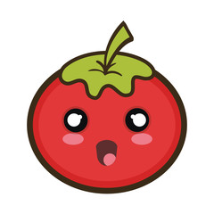 red tomato vegetable food. kawaii cartoon with surprised expression face.